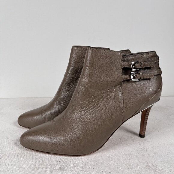 Authentic Coach Daphne Stiletto Leather Ankle Booties Taupe Size 8 - Picture 1 of 12